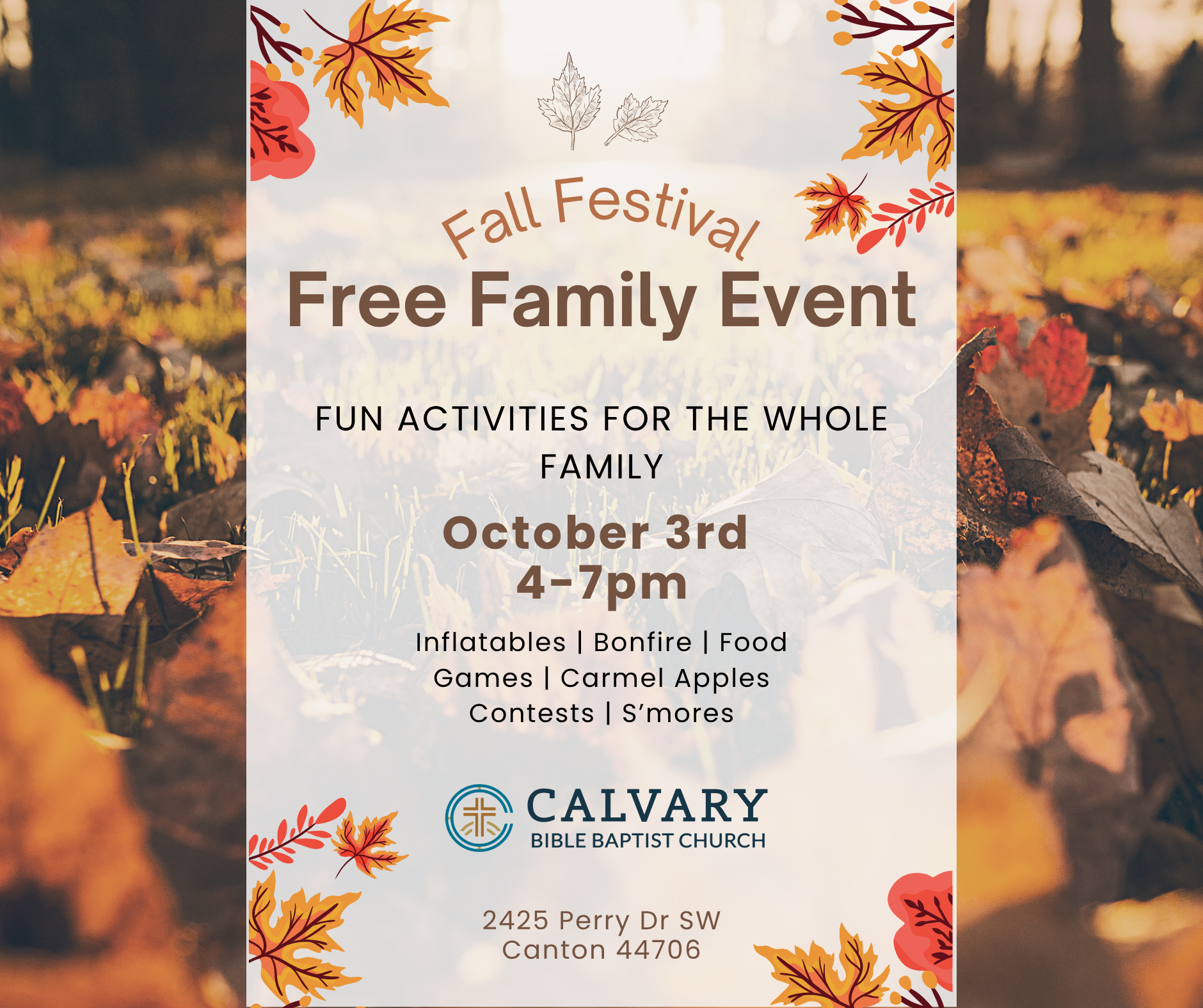 Infographic for Family Fall Festival at Calvary Bible Baptist Church in Canton Ohio