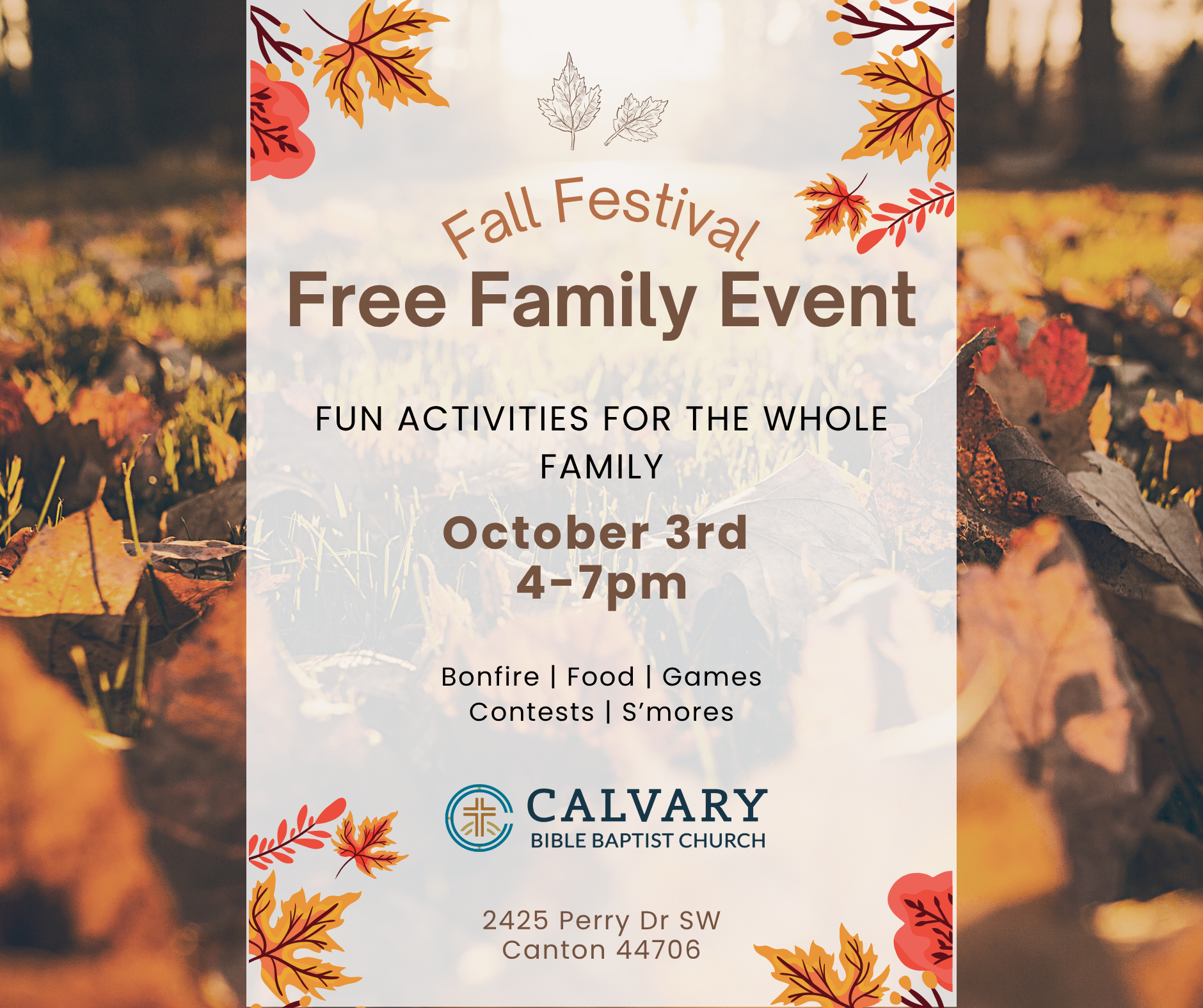Information for Free Fall Family Festival at Calvary Bible Baptist Church in Canton Ohio